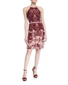 Feather & 3d Flower Halter Dress