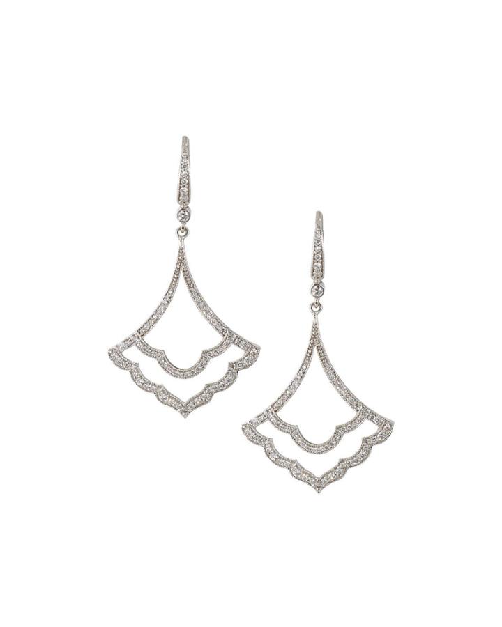 18k White Gold Open Diamond Pave Drop Earrings
