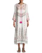 Josefina Split-neck 3/4-sleeve Embroidered Kaftan Dress