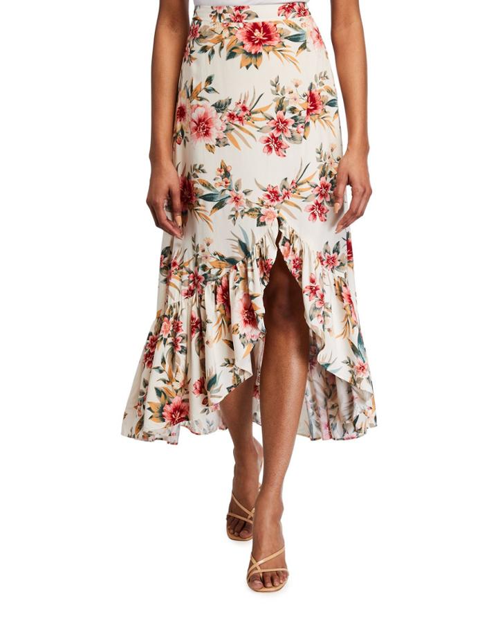 Floral Print High-low Midi Ruffle