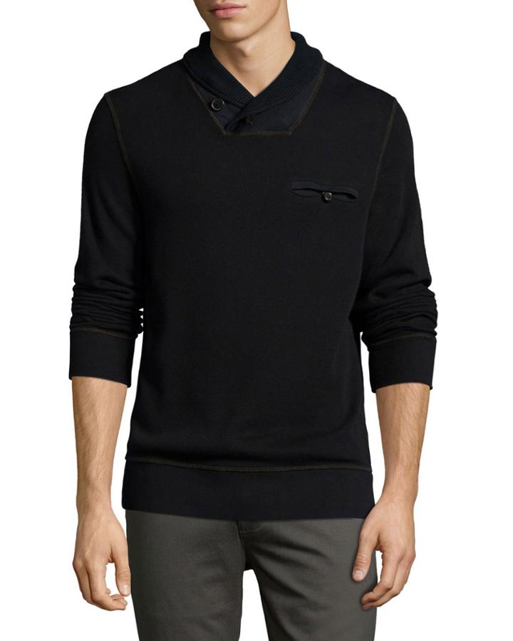 Pique Shawl-collar Pullover, Black