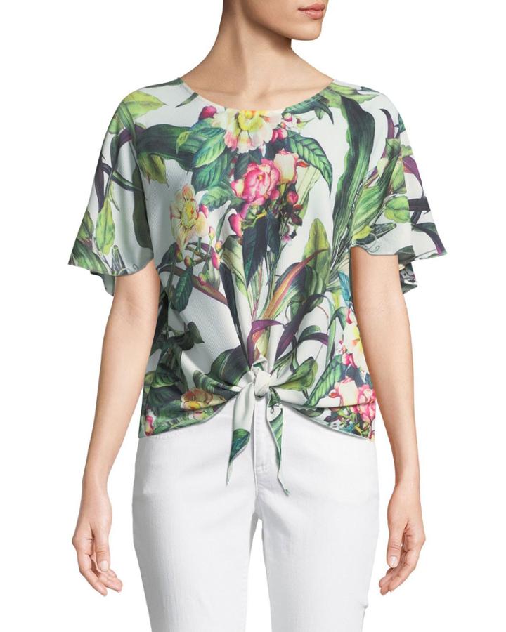 Tie-front Tropic-floral Tee