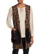 Ginette Animal-print Sweater Vest With Fur Trim