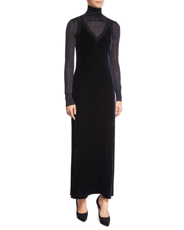 Velour Ribbed-trim Maxi