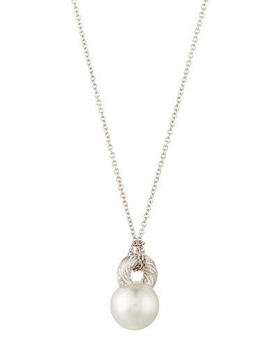 18k Cultured Pearl & Pave Diamond Pendant Necklace, White