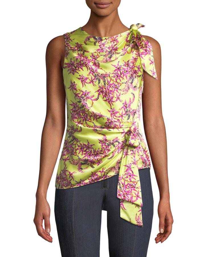 Nanon Gathered Floral Sleeveless