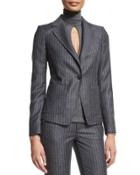 Pinstripe One-button Jacket, Charcoal Gray