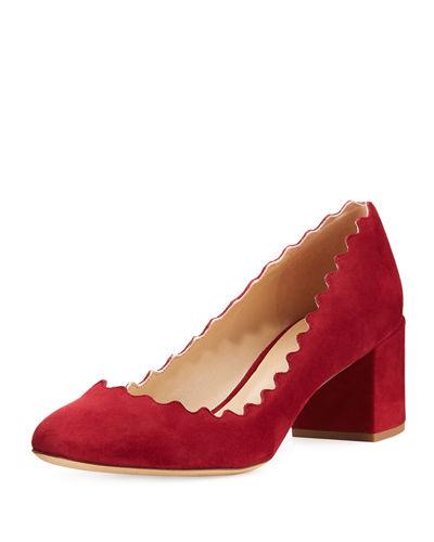 Lauren Scalloped Suede Block-heel Pump