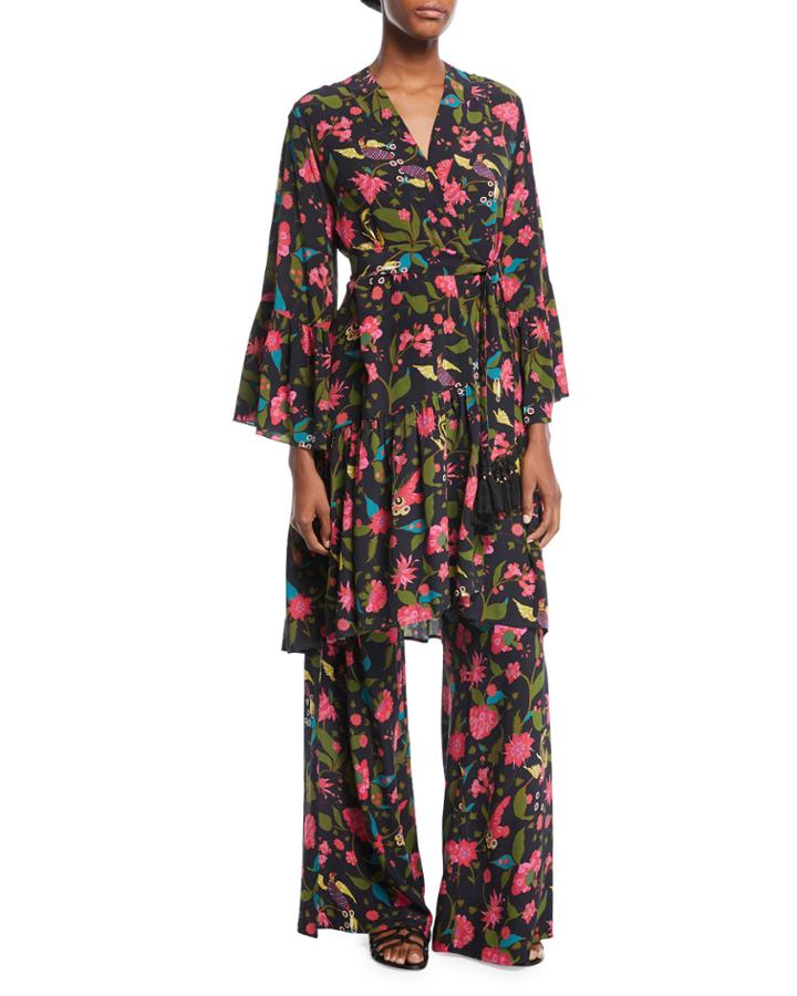 Caroline Kimono Floral-print Robe-style Dress