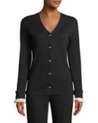 Wool/silk V-neck Cardigan W/ Detachable Cuffs