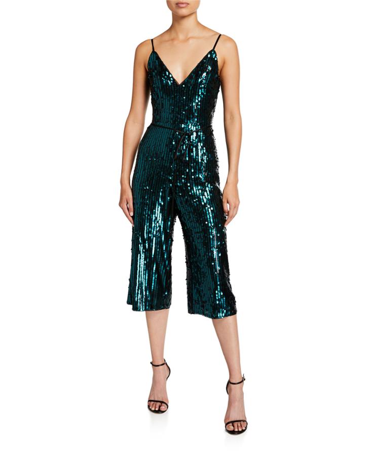 Stripe Sequin V-neck Sleeveless Crop Jumpsuit