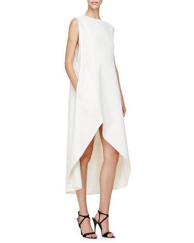 Sleeveless A-line High-low Dress, Pearl