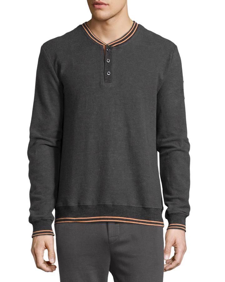 Psycho Bunny Long-sleeve Henley W/contrast Trim, Granite, Men's,