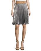 Sunburst Pleated Skirt W/ Contrast Waist, Platinum