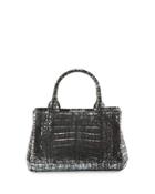 Crocodile Rectangle Tote Bag, Black/silver