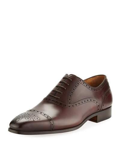Leather Brogue Wing-tip Oxford,