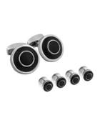 Riga Round Fiber Optic Glass Cuff Links & Stud