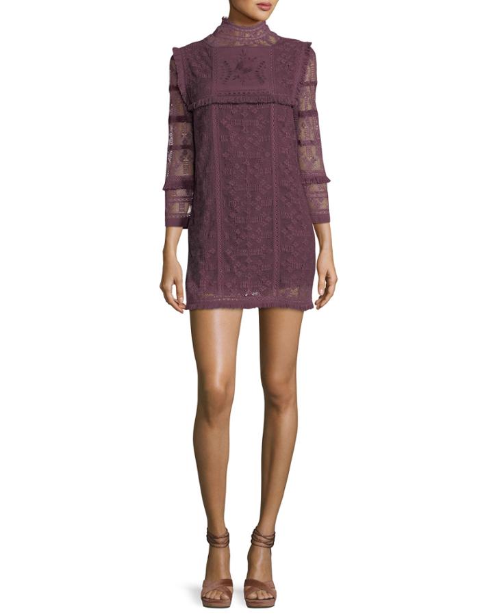 Gia Crochet Lace Long-sleeve Babydoll Dress
