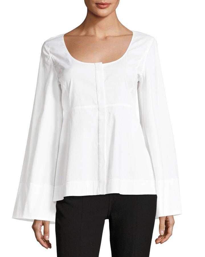 Carlos Wide-sleeve Circle-neckline Poplin Top