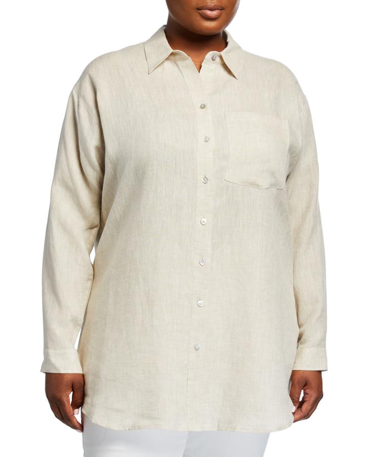 Plus Size Linen Long-sleeve Top