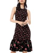 Embellished Floral-print Jersey Flounce Dress