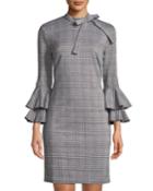 Plaid Bell-sleeve Tie-neck