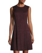 Faux-suede Sleeveless A-line Dress, Burgundy
