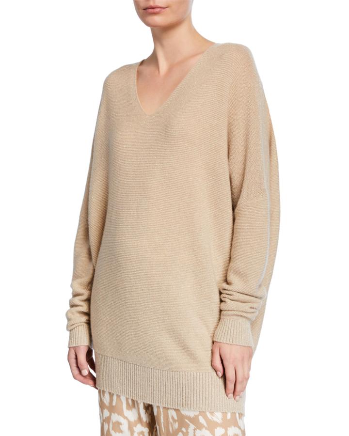 Cashmere Metallic Links Stitch V-neck