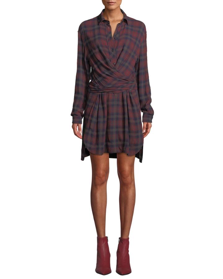 Felicity Plaid Wrap-front Long-sleeve