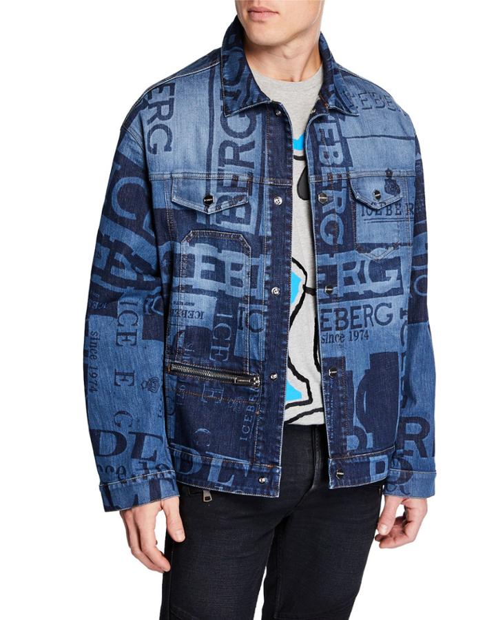Men's Graphic Logo-print Denim Jacket
