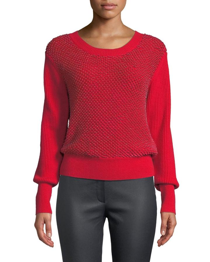Crewneck Sequin Ribbed Wool-cashmere Pullover