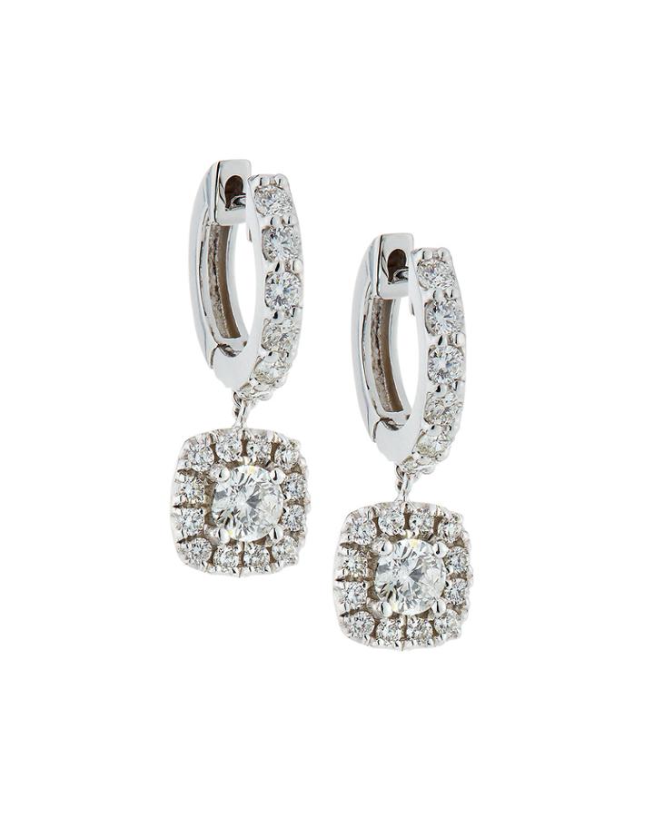 18k White Gold Diamond Dangle Drop Earrings,