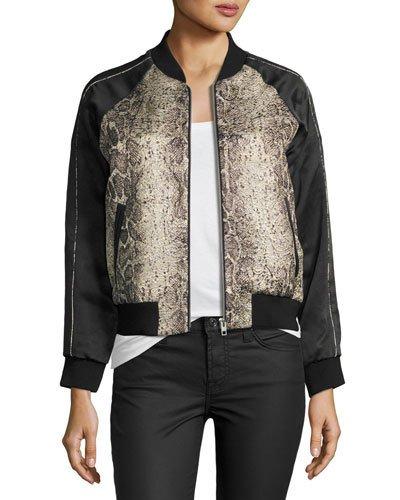 Billy Snakeskin-print Bomber Jacket, Beige/black