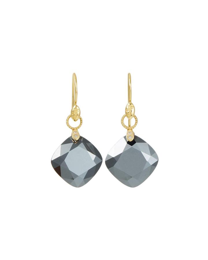 18k Gold Lisse Cushion Silhouette Earrings, Hematite