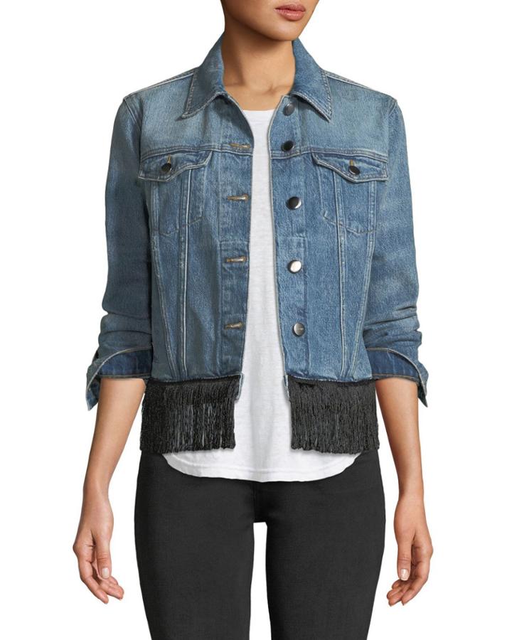 Button-front Denim Jacket W/ Fringe