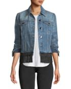 Button-front Denim Jacket W/ Fringe