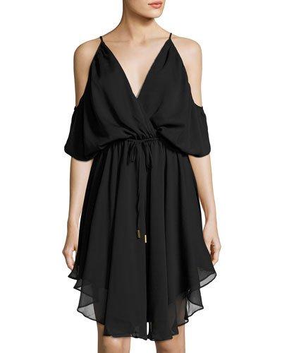 Mateo Cutaway Chiffon Dress, Black
