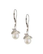 14k Akoya Pearl & Diamond Dangle Earrings