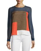 Reagan Long-sleeve Silk Colorblock Top