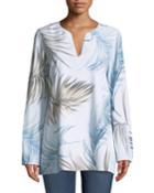 Wilmer Long-sleeve Posh Palm Printed Drape Cloth Blouse