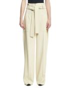 Belted Paperbag-waist Wide-leg Trousers, Off White