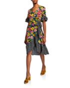 Floral Print Ruffle Wrap Dress