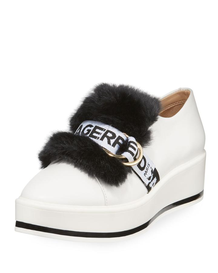 Birdie Logo Strap Platform Sneakers With Faux Fur