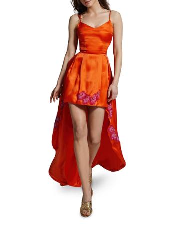 Moi High-low Silk Floral Embroidered Dress