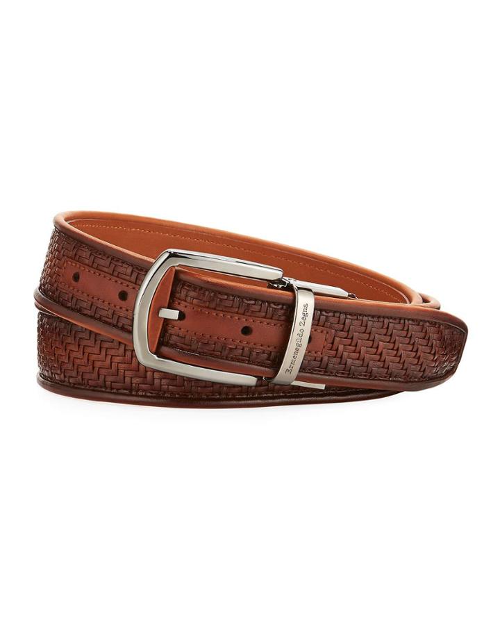 Reversible Pelle Tessuta Leather Belt,