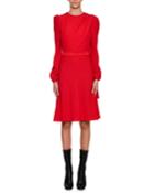 Long-sleeve Crepe Draped-bodice Dress,
