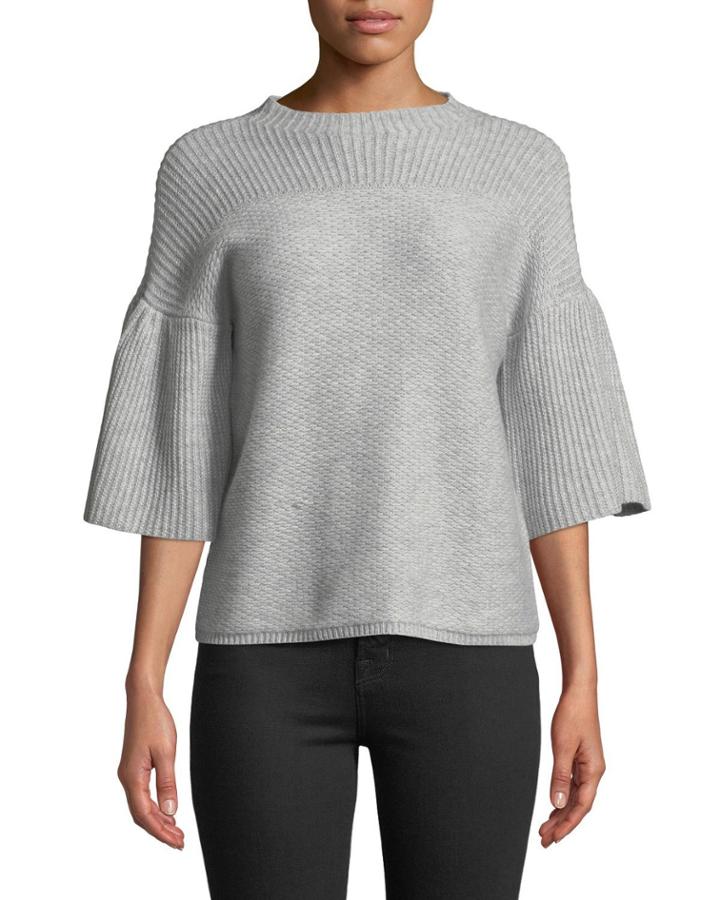Cashmere 3/4-bell Sleeve Mixed-stitch