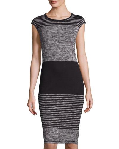 Striped Knit Midi Dress, Black/ivory