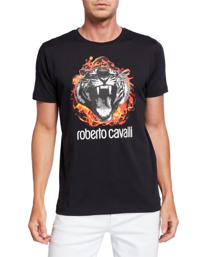 Men's Flaming Tiger Graphic Short-sleeve T-shirt