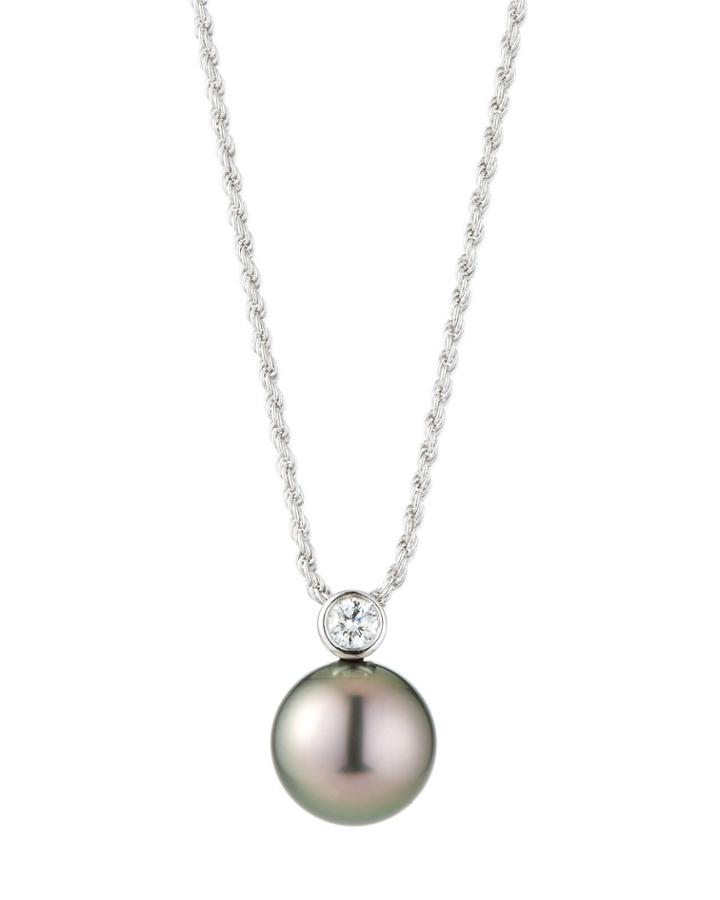 18k White Gold Gray Pearl & Diamond Pendant Necklace